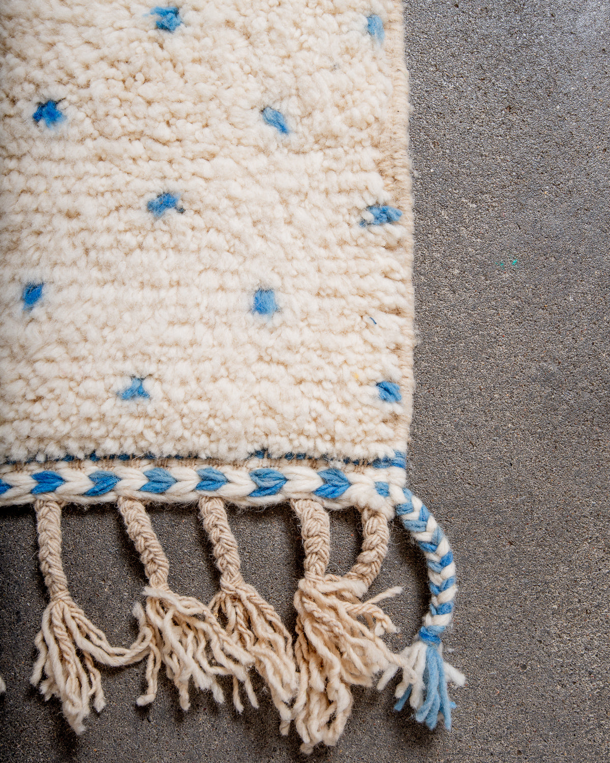 Modern, designer, handcrafted Berber rug from Morocco. Beniourain carpet with beautiful colours and patterns and fluffy wool texture.